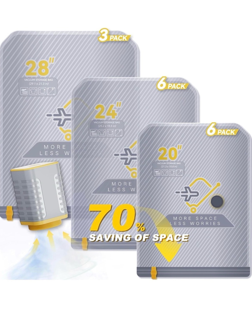 15-Pack Vacuum Bags for Travel with Wireless Rechargeable Pump